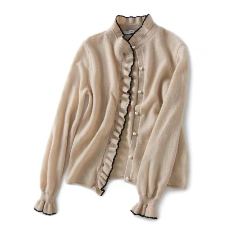 Velvet Stringy Selvedge Knitwear Cardigan For Women