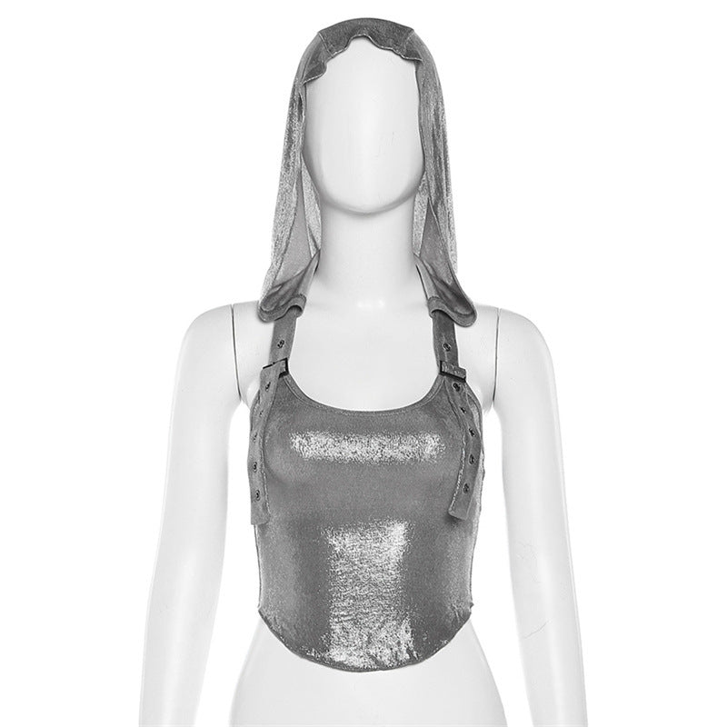 Women's Solid Color Slim Fit Fashion Hooded Halterneck Vest Women