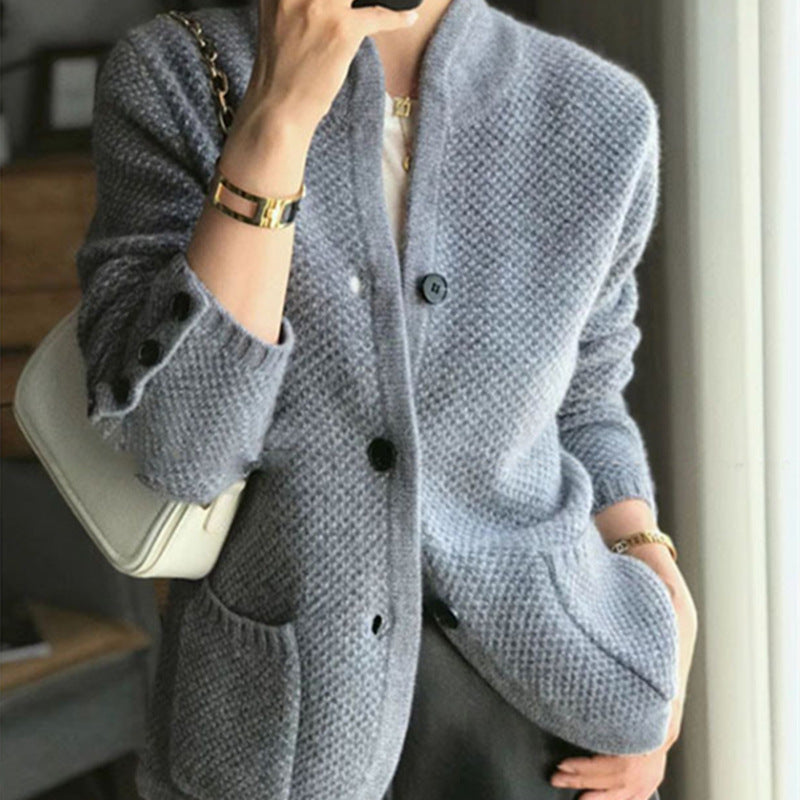 New Autumn Knitted Cardigan Stand Collar Loose Coat
