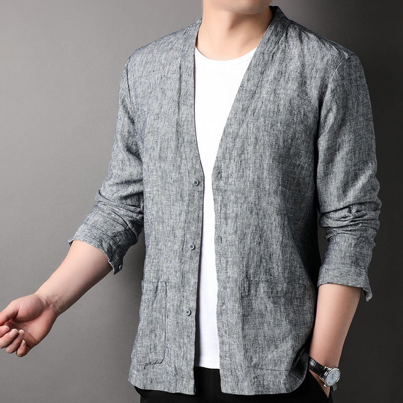 Long Sleeve V-neck Shirt Casual Outdoor Men's Tops