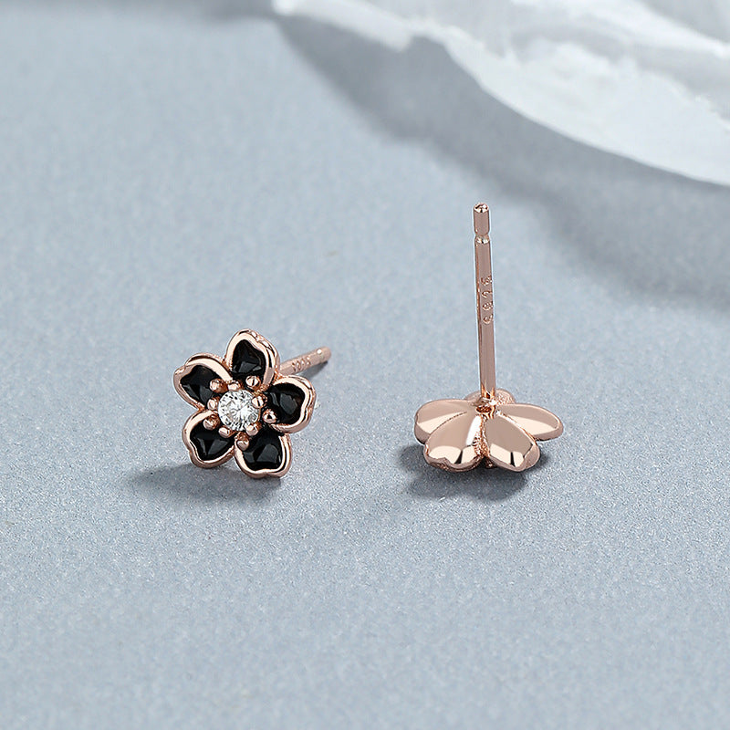 925 Sterling Silver Epoxy Flowers Five Petal Flower Ear Bone Stud