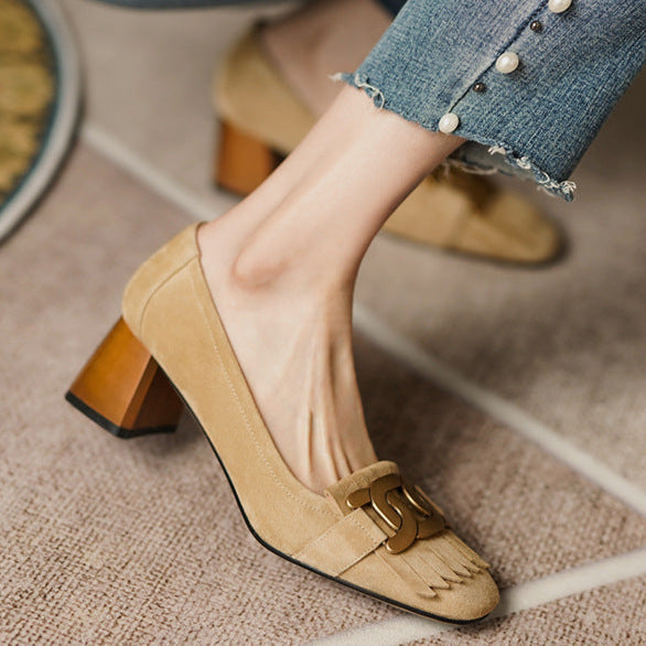 Metal Buckle Tassel Shoes Women