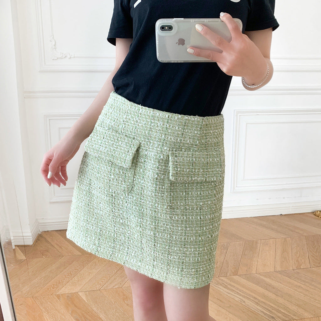 Light Green Tweed Glossy Lace Collar Jacket