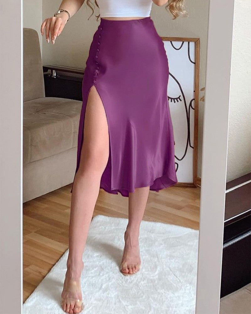 New Women's Sexy High Waist Bag Hip Slit Polka Dot Print Mid-Length Skirt