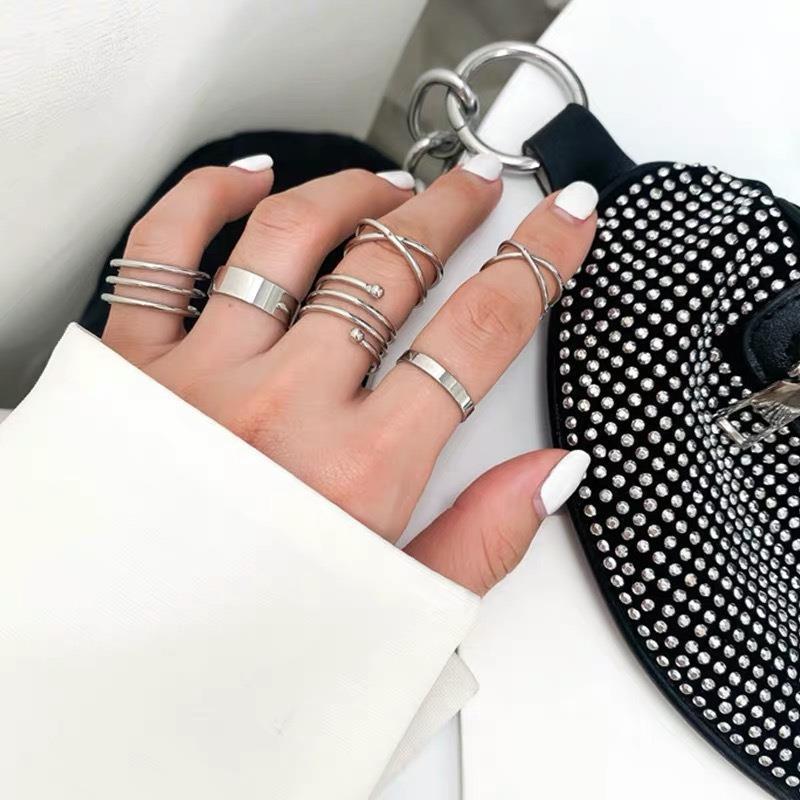 Geometric Cross Ring Retro Personality Six-piece Metal Set
