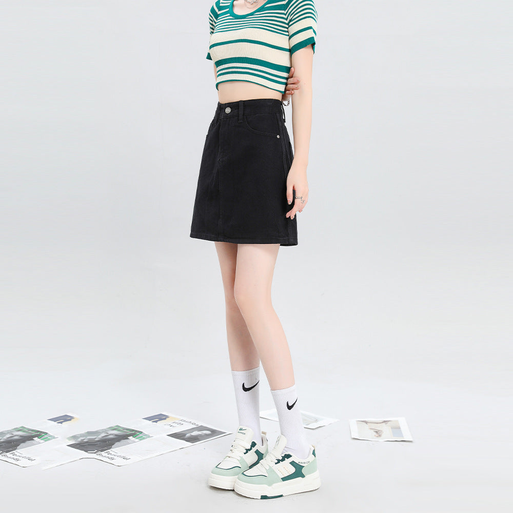 Three-color Ribbon A- Line Skirt High Waist Lining Anti-exposure Skirt