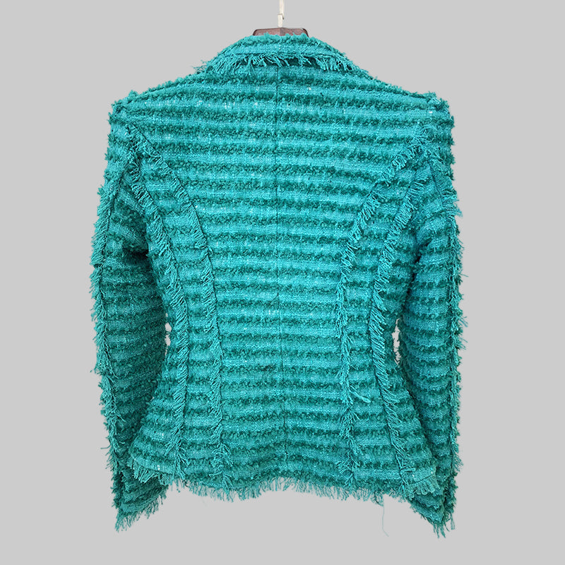 European And American Star Fashion Tassel Fringe Tweed Slim Suit Jacket