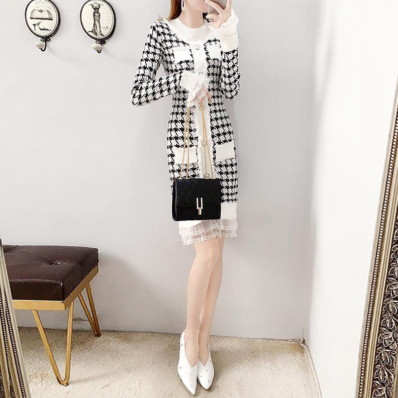 Slim With A Houndstooth Sweater Skirt Small Fragrance