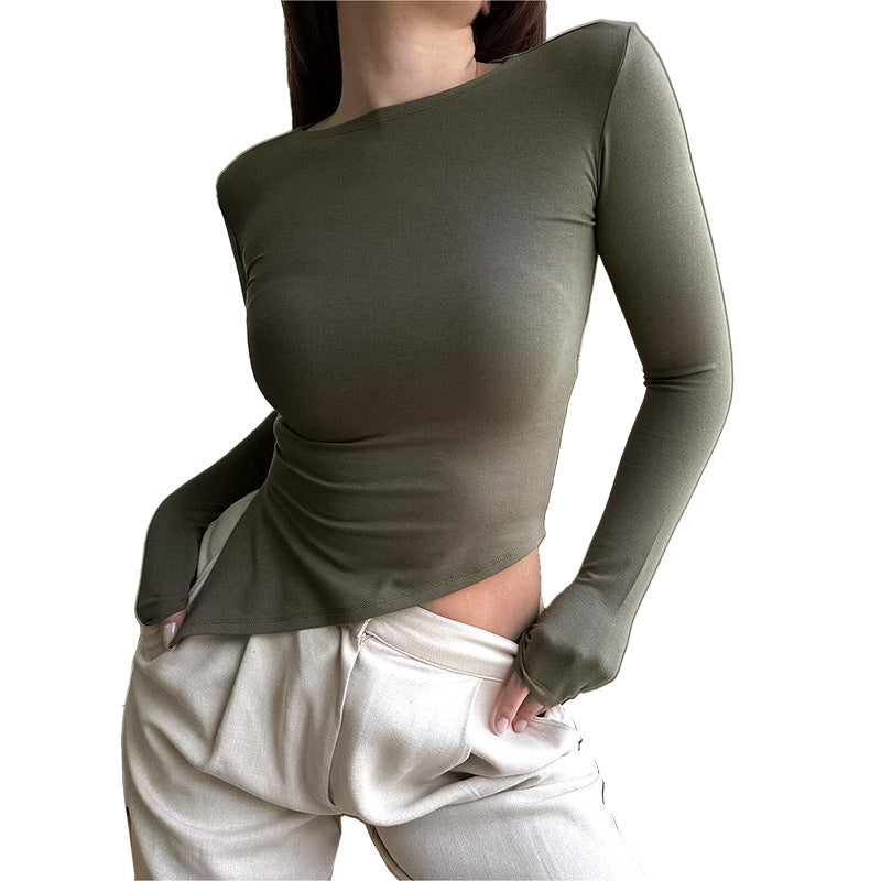 Women's Autumn Fashion Solid Color Casual Long Sleeves Top
