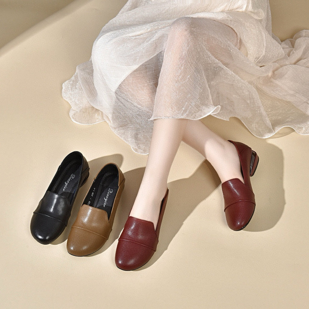 Simple Temperament Low Heel Round Toe Flats
