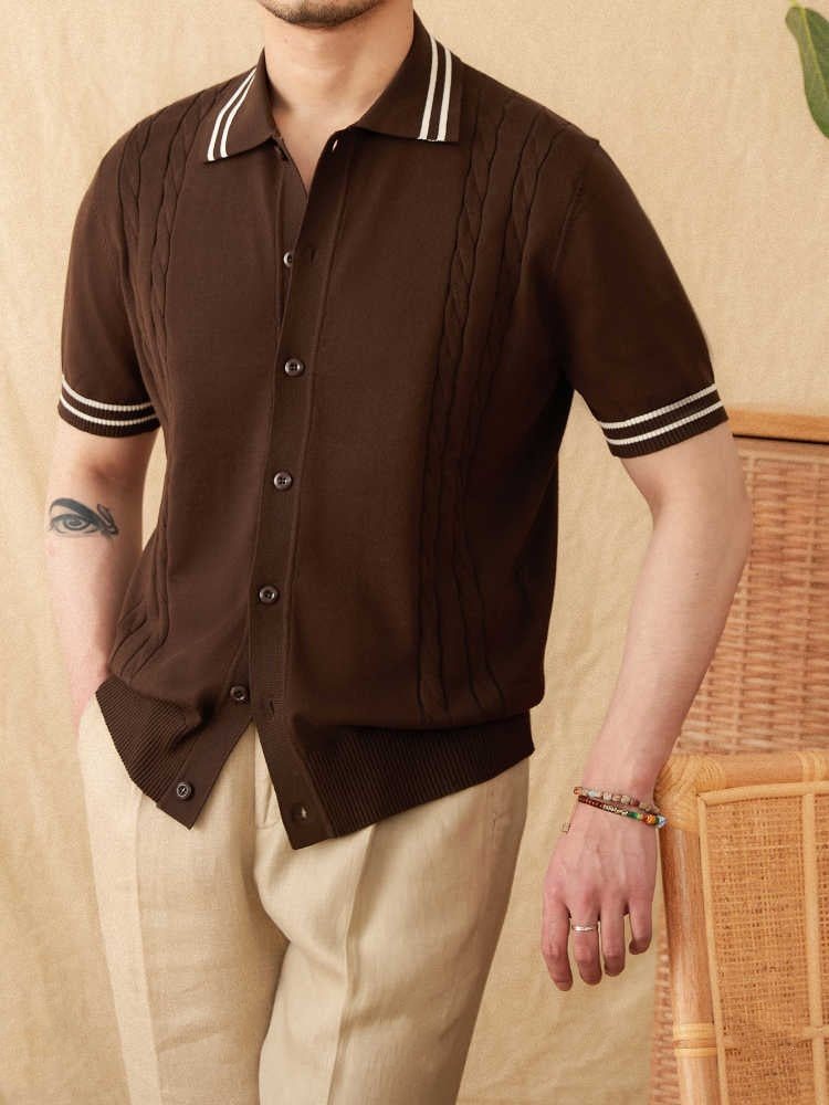 Cotton Leisure Knitted Short-sleeved Lapel Polo Shirt