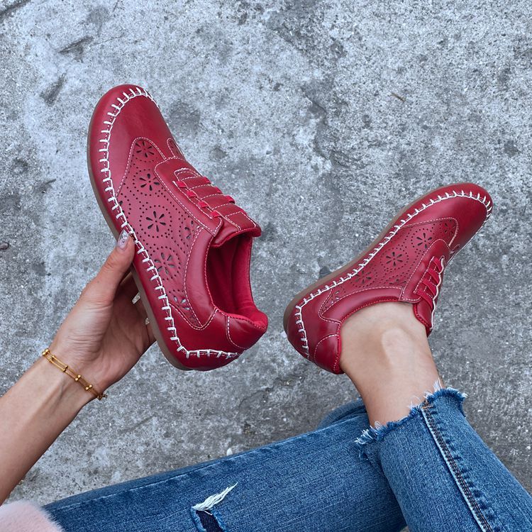 Round Head Hollow Soft Bottom Women's Flat-heeled Casual Shoes