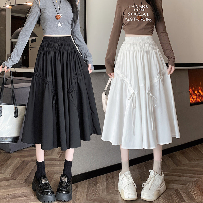 French Elastic Waist Drawstring Irregular Skirt