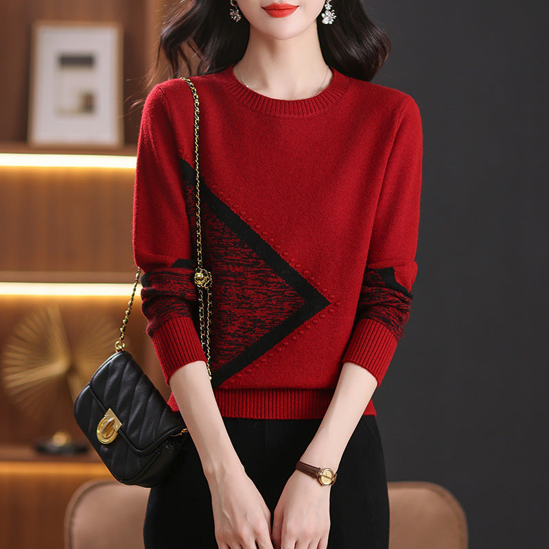 Round Neck Multicolor Sweater Sweaters Women's Clothing Long Sleeve