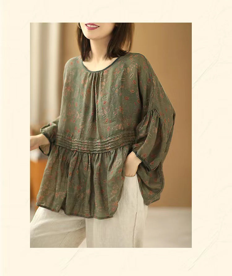 Summer Artistic Vintage Floral Cotton And Linen Shirt