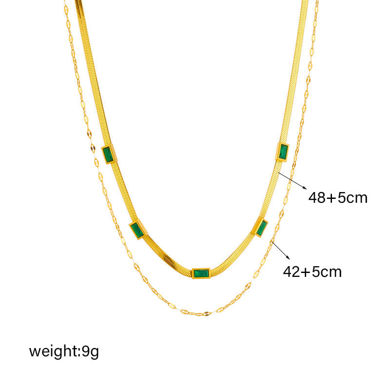 Fashion Retro High Class Elegant Double Layer Twin Blade Clavicle Chain Square Diamond Accessories Necklace