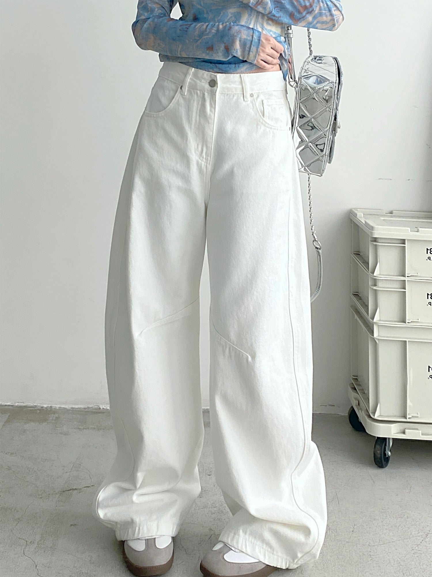 Retro Straight White Jeans Women's Loose Wide-leg Pants