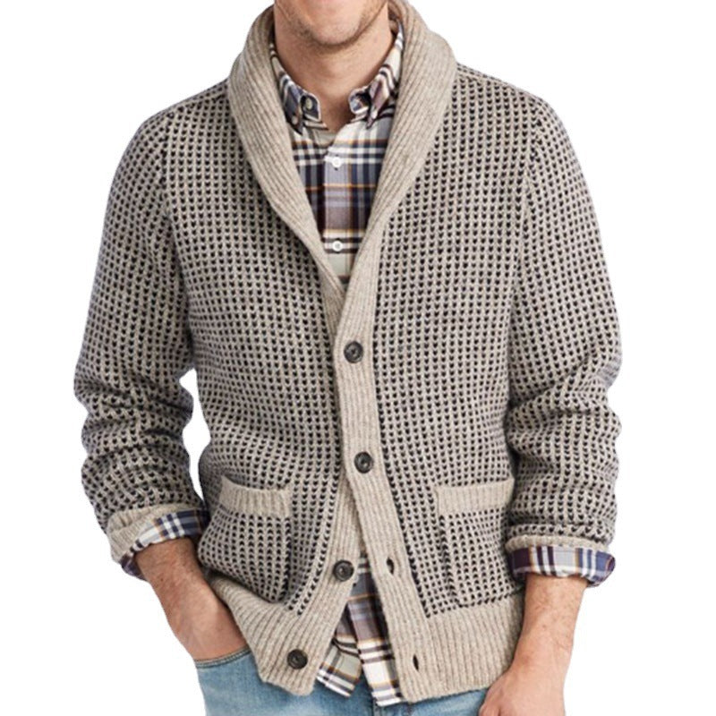 Men's Cardigan Lapel Jacquard Casual Sweater