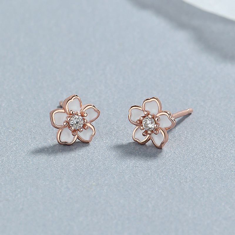 925 Sterling Silver Epoxy Flowers Five Petal Flower Ear Bone Stud