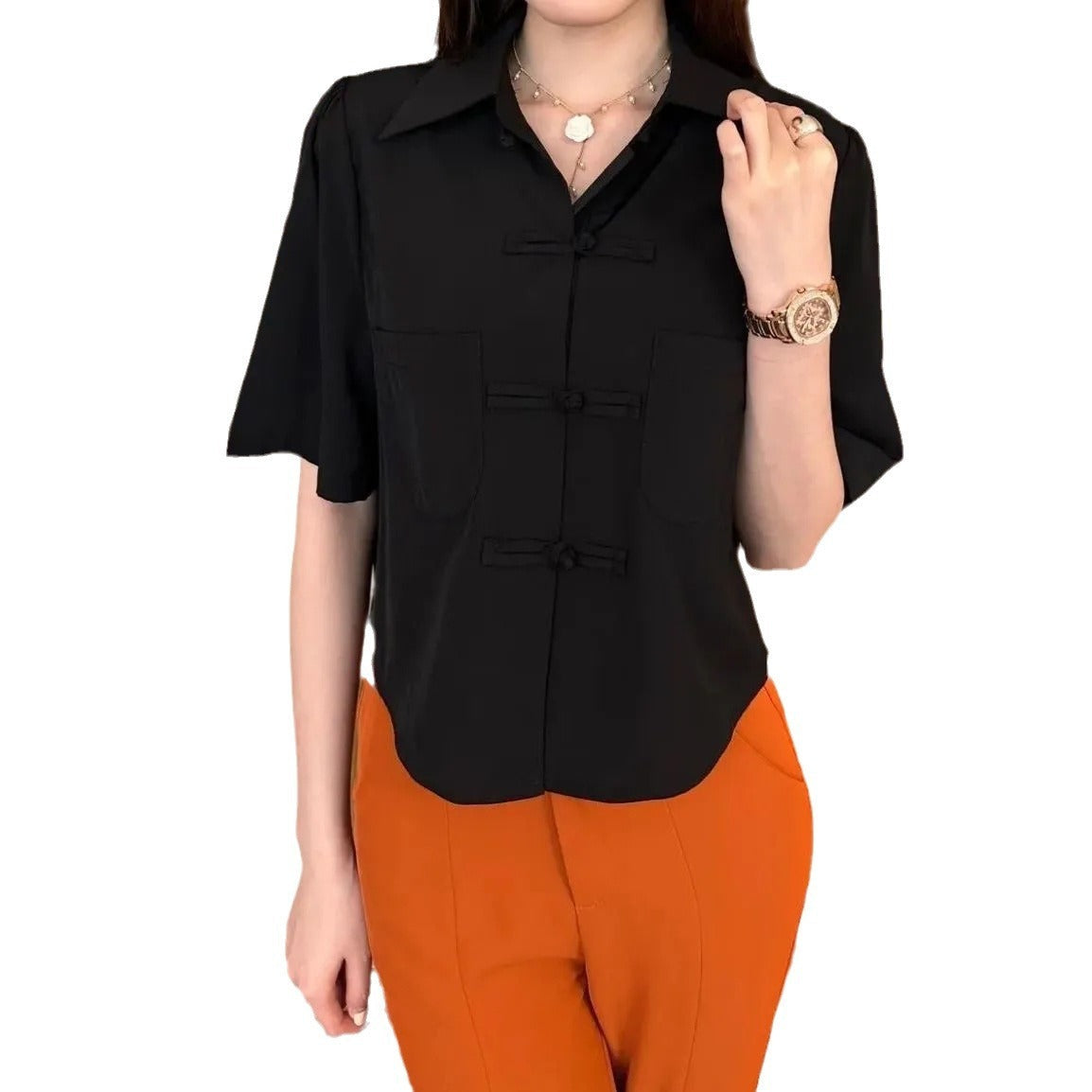 Chinese Style Summer Loose Solid Color Shirt