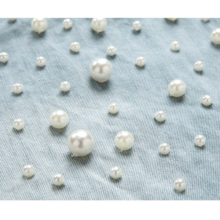 Summer new European and American large size women's washed beaded loose short-sleeved denim dress