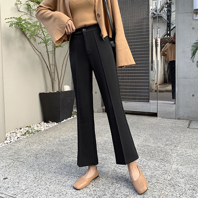 Women's Autumn New Black High Waist Wide Leg Pants