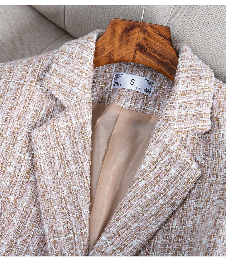 Socialite Style Plaid Tweed Woolen Coat