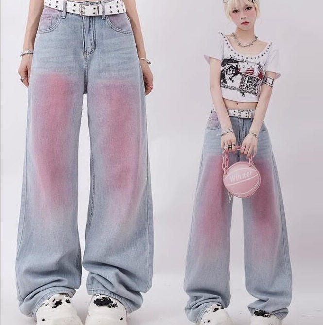 American Retro Graffiti Gradient Design Dopamine Wear Straight-leg Trousers Tide