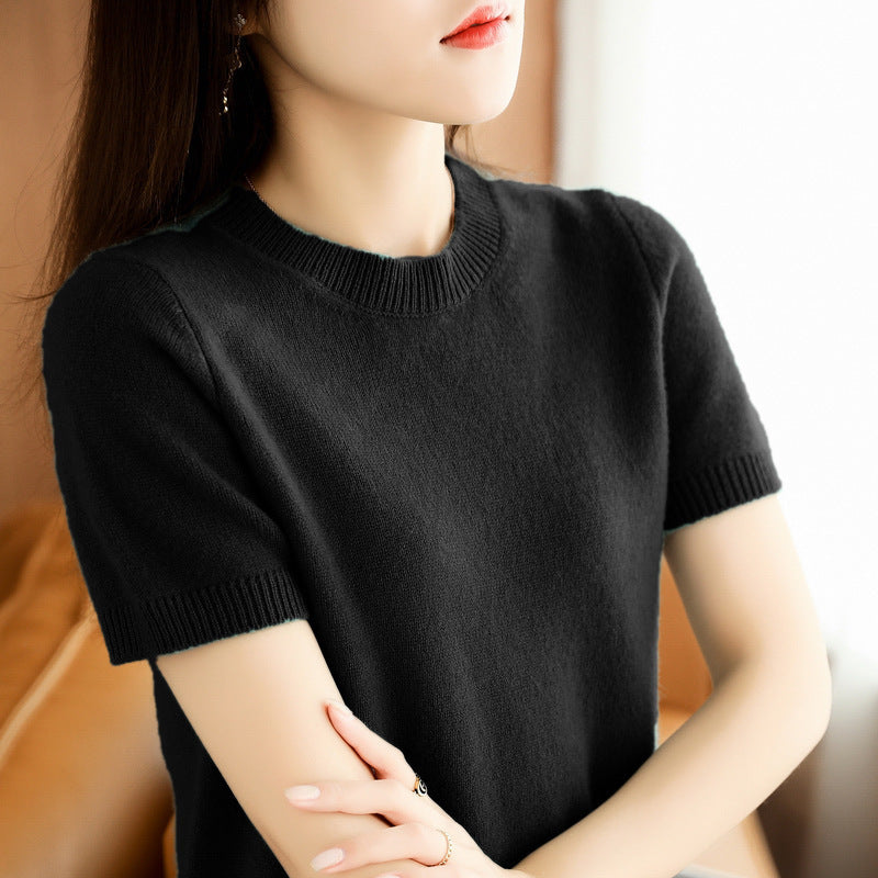 Slim-fitting Simple Bottoming Needle Sweater Top Round Neck Trend