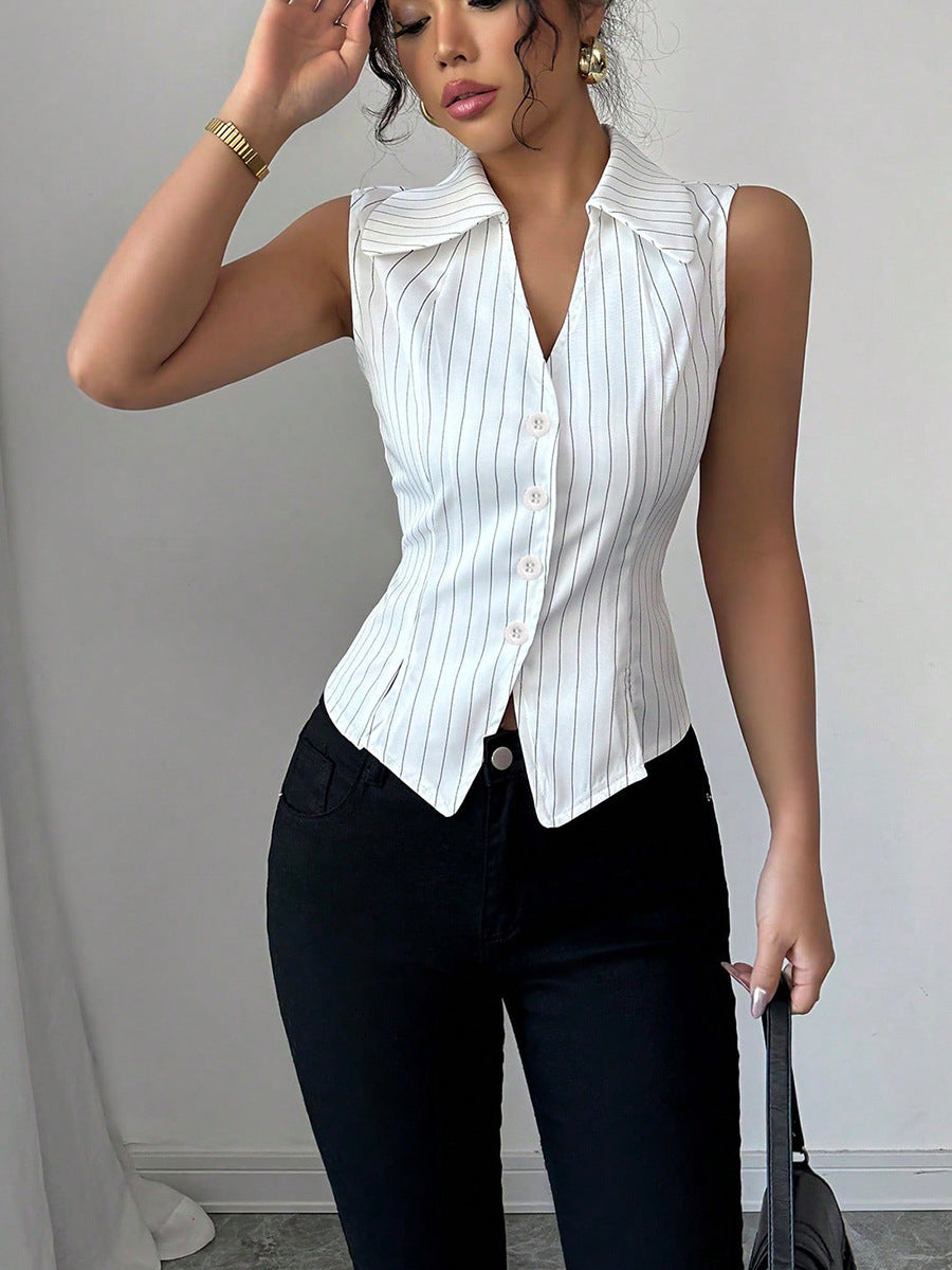 Summer European And American Temperament Striped Sleeveless Shirt