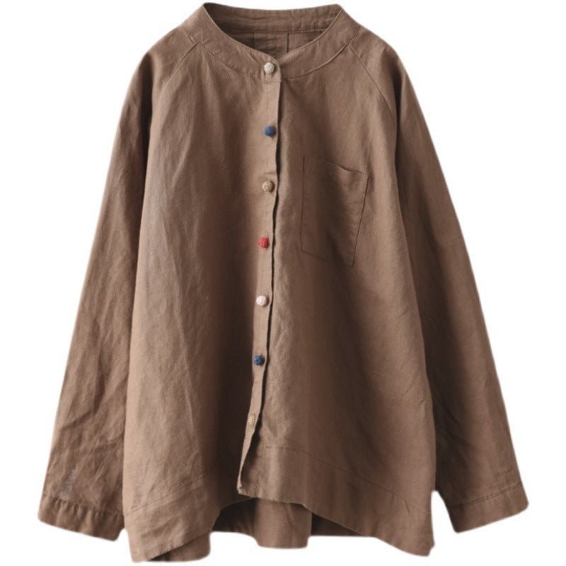 Retro Cotton And Linen Shirt Lady Literature Loose Lapel Long Sleeves Shirt