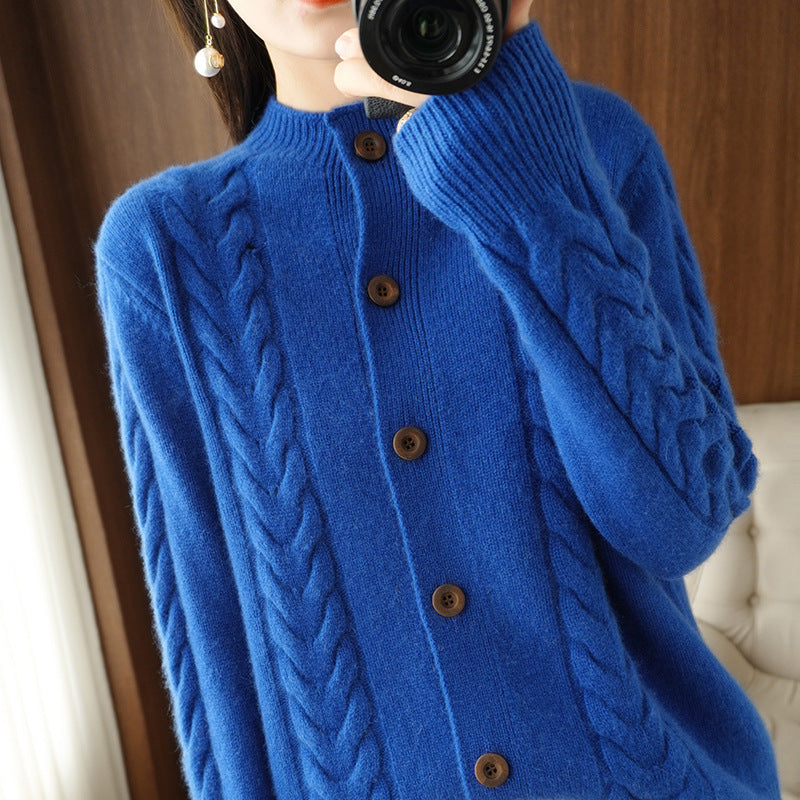 Loose Lapel Thick Twisted Short Knitted Cardigan Sweater