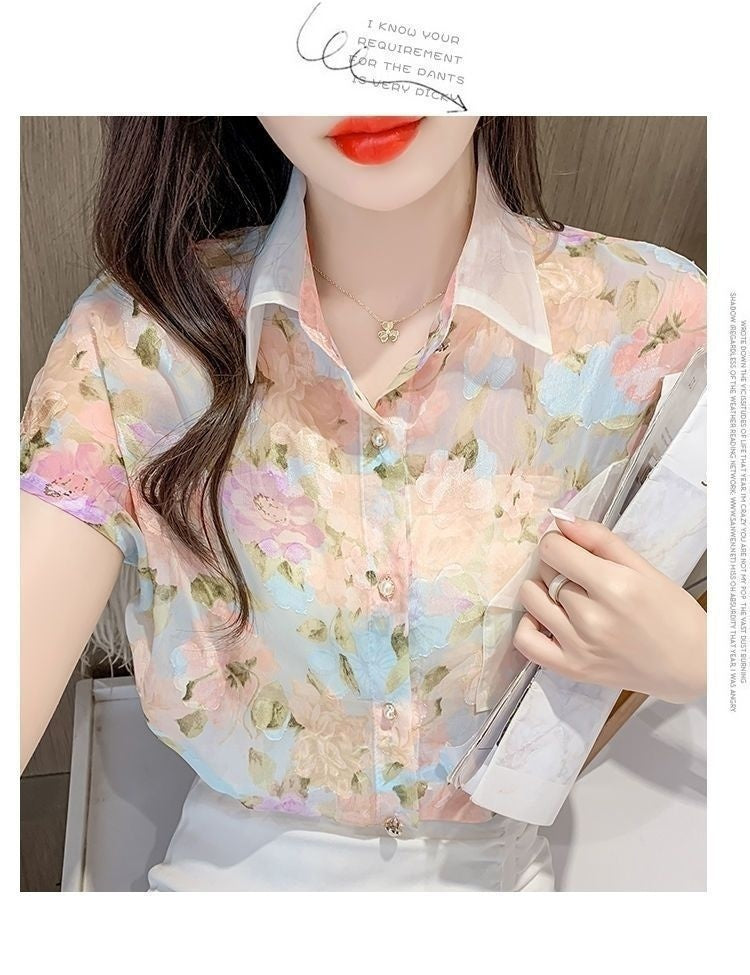 Floral Chiffon Short Sleeve Top
