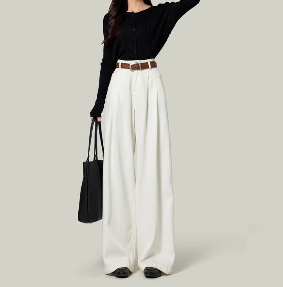 High Waisted Petite Straight Wide Leg Trousers
