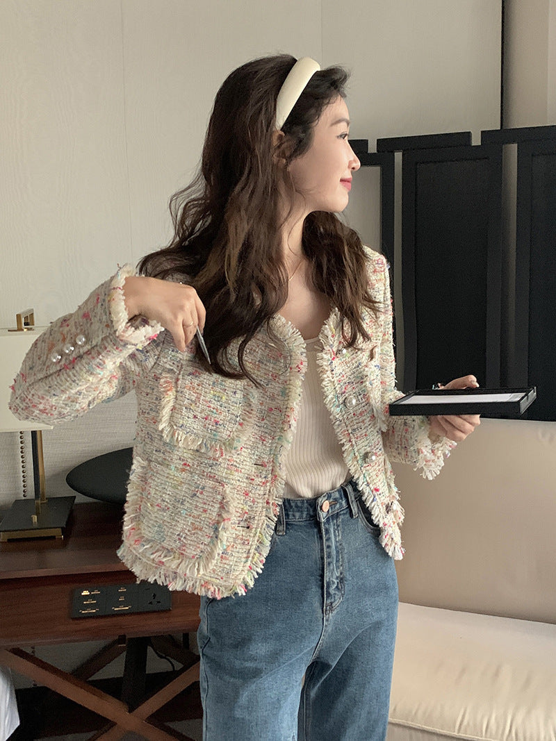 Women's Tweed Knitting Tassel Coat