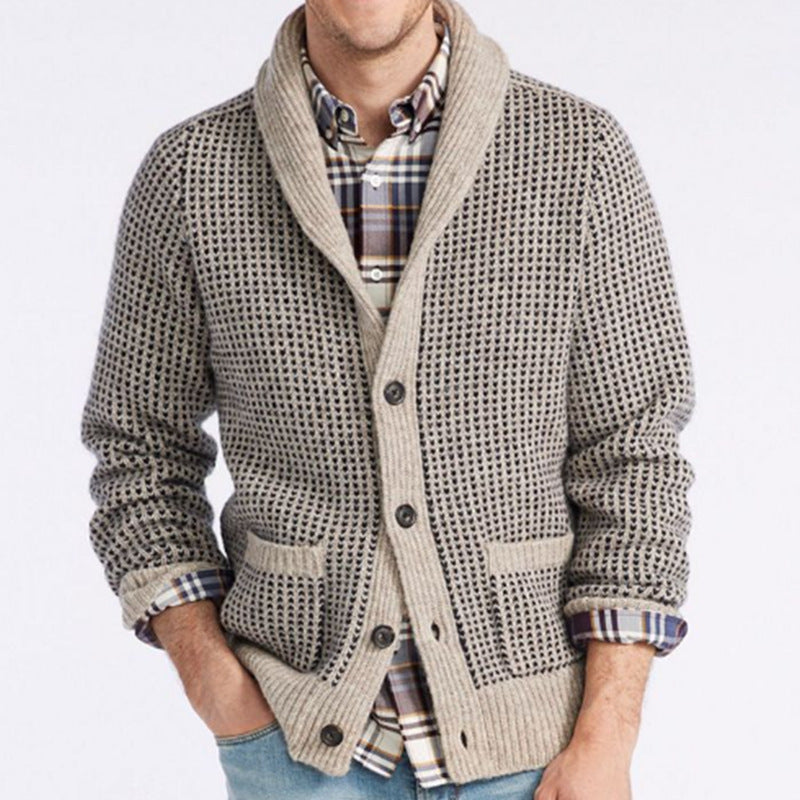 Men's Cardigan Lapel Jacquard Casual Sweater