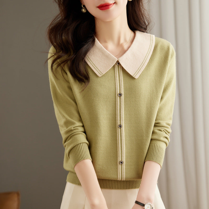 Women's Fashion Color Contrast Slimming Sweater