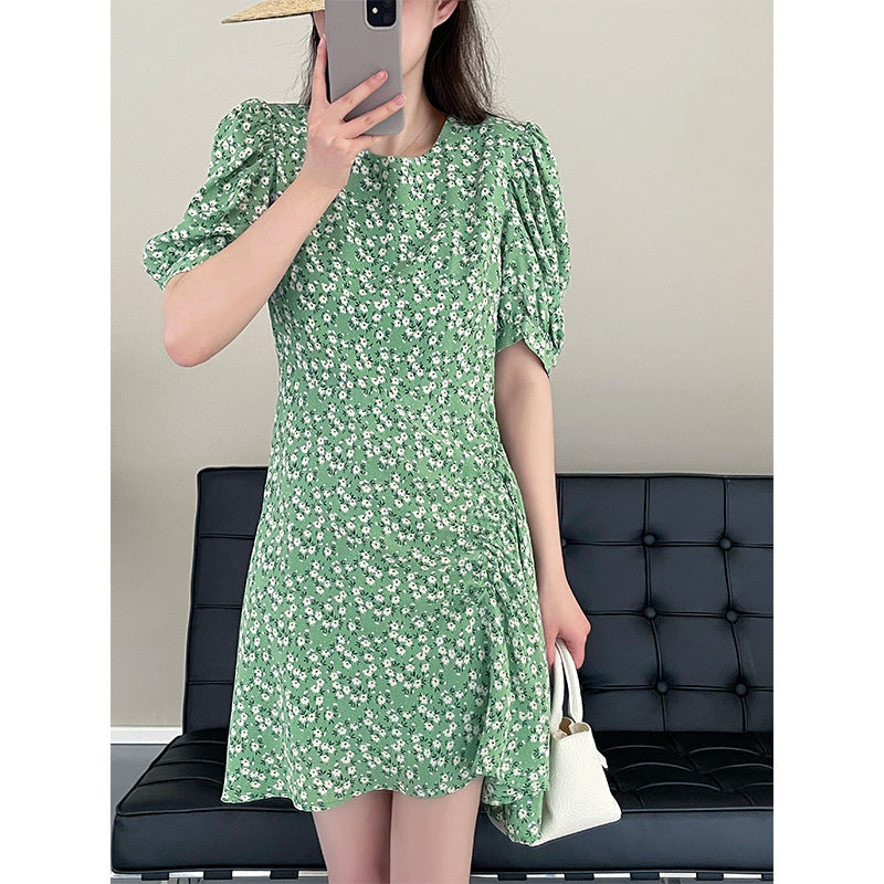 SummerFloral Round Neck Short Sleeve Dress