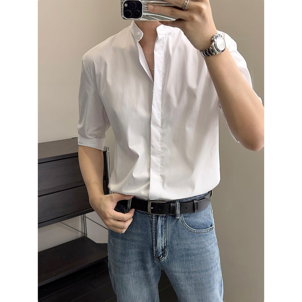 Chinese Men's Shirt Summer Stand Collar Shirt Half Sleeve Shirt Men
