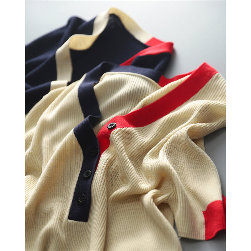 Solid Color And V-neck T-shirt Women's Ice Silk Sweater Sweater Loose Short Sleeve