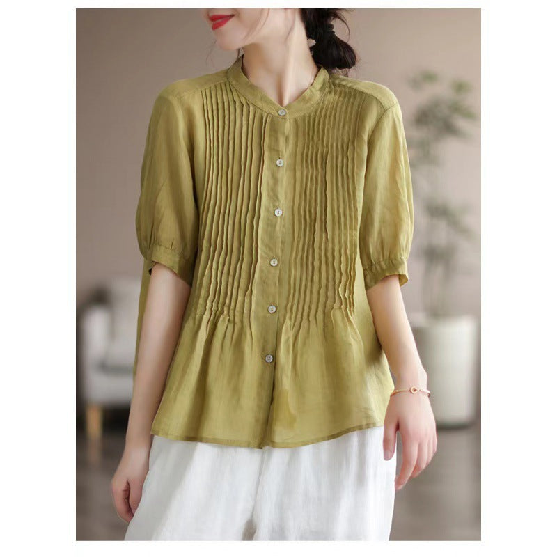 Middle-aged Artistic Retro Women's Cotton And Linen Short-sleeved Shirt