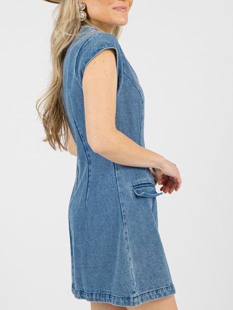Denim Cap Sleeve Mini Dress