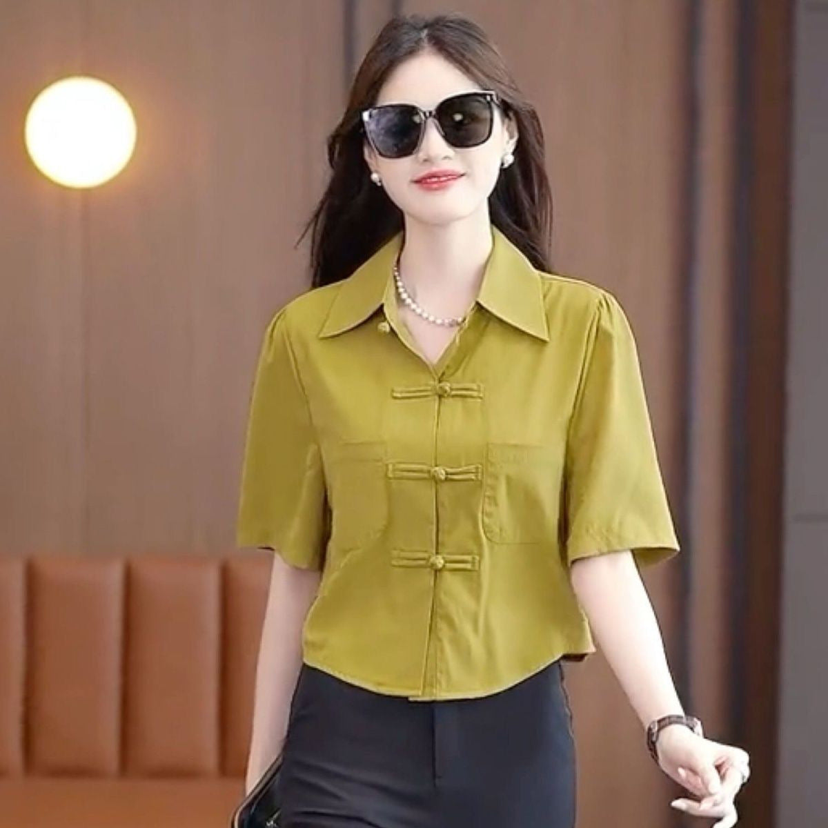 Chinese Style Summer Loose Solid Color Shirt