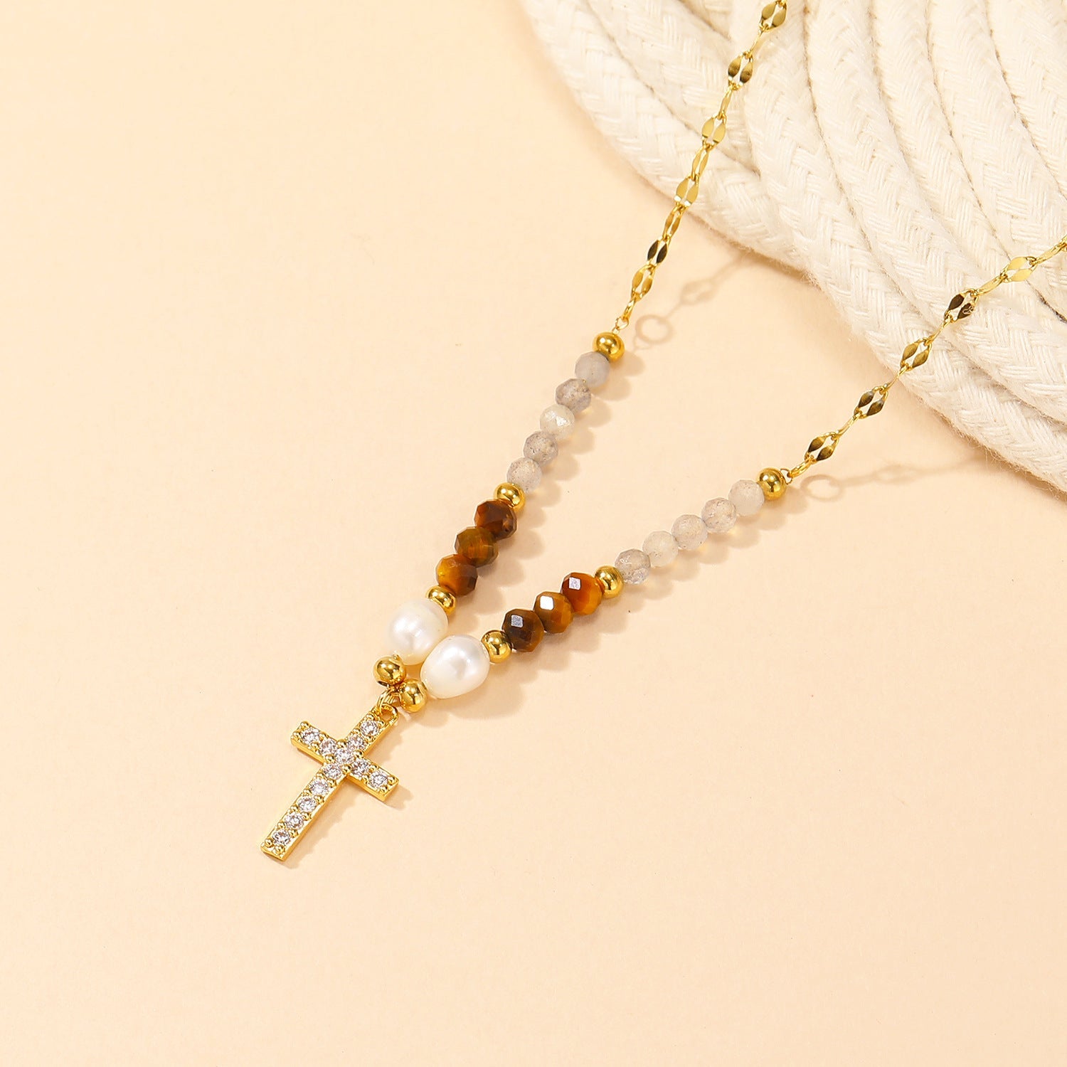 American Ins Niche Design Beaded Cross Clavicle Chain