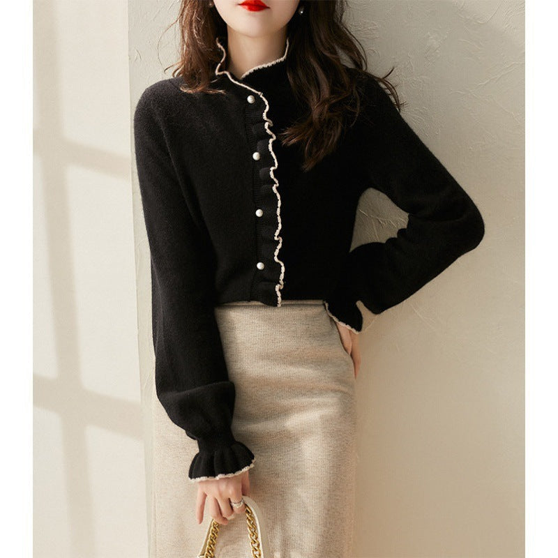 Velvet Stringy Selvedge Knitwear Cardigan For Women