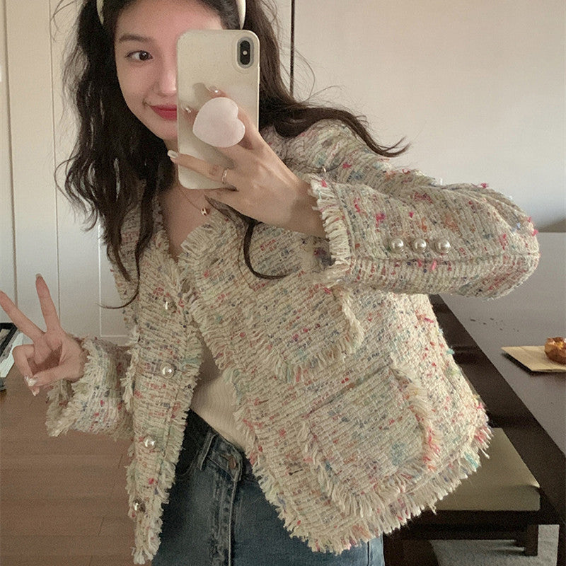 Women's Tweed Knitting Tassel Coat