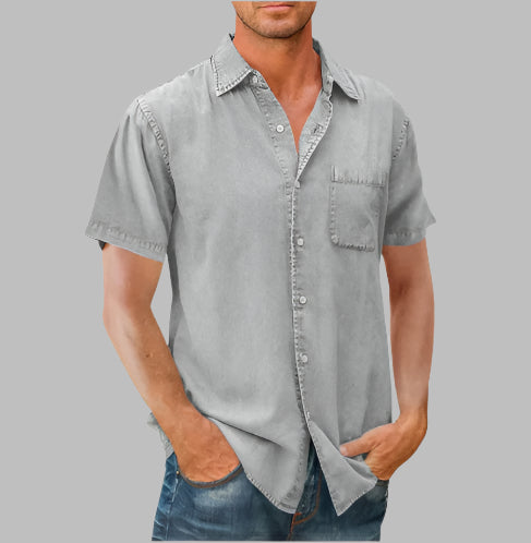 Men's Polo Collar Solid Color Pocket Shirt