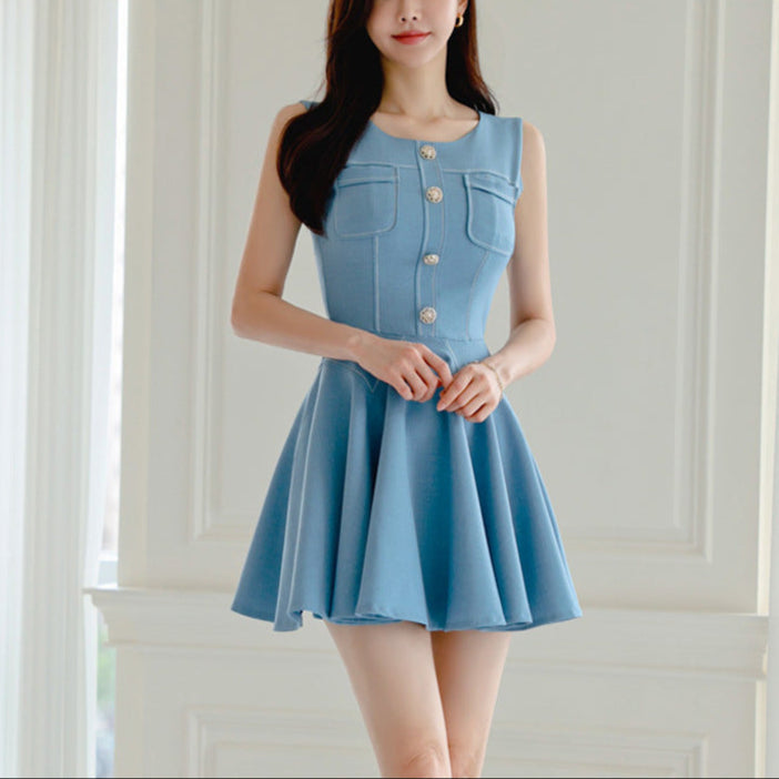 Temperament Waist-controlled Slimming And Fashionable Lotus Leaf Swing Dress