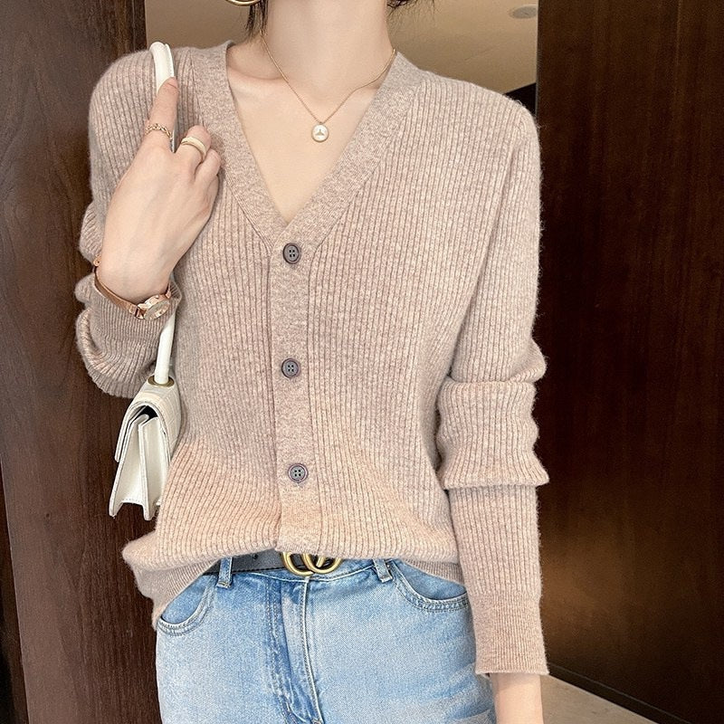 New V-neck Thick Knitted Cardigan Jacket Women
