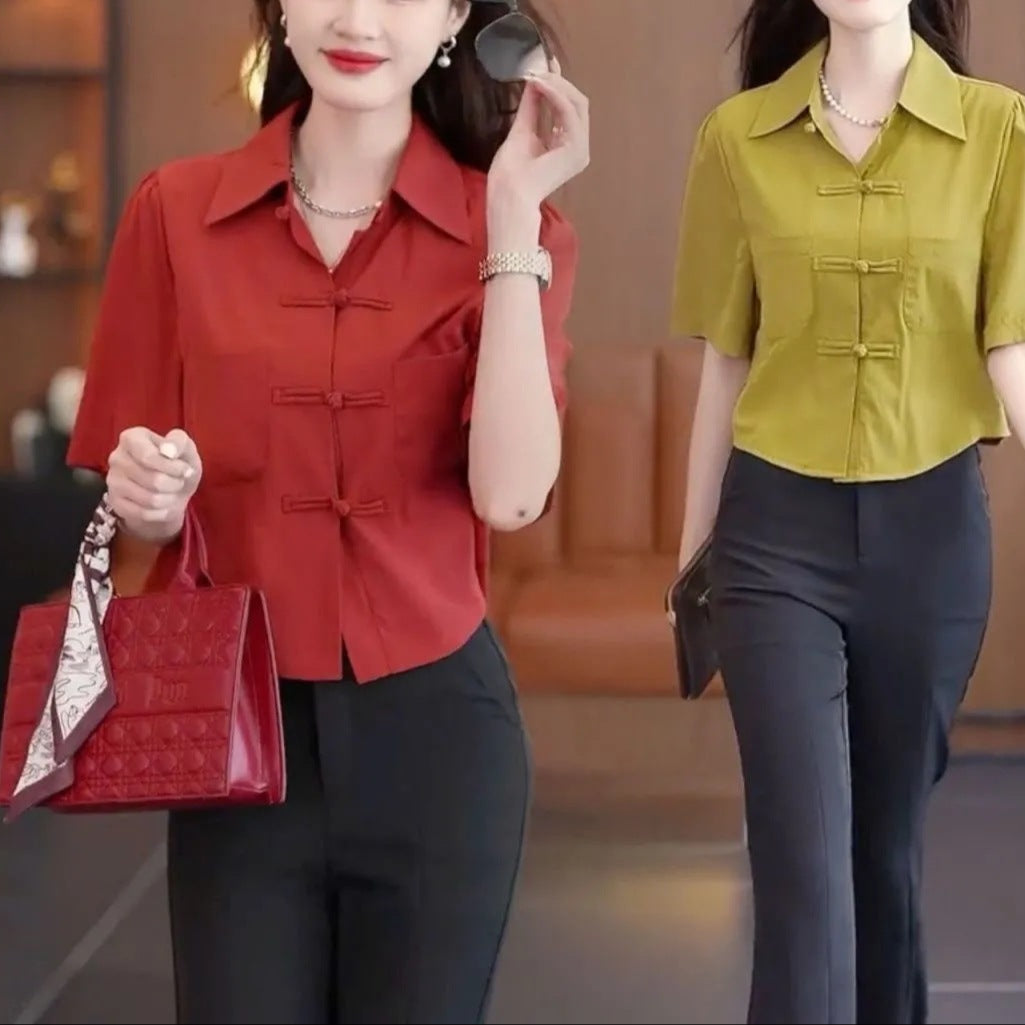 Chinese Style Summer Loose Solid Color Shirt